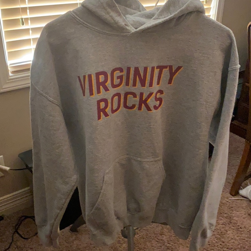 Virginity Rocks Hoodie Sweatshirt size M. Missing string